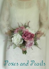 Silk Flower WEDDING BOUQUET Lavender Mauve and White Peony Roses Snowberry
