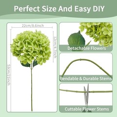 4 Pcs Artificial Hydrangea Flowers, Real Touch Silk Hydrangeas with Green White
