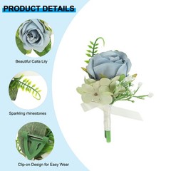 4 Pcs Artificial Rose Wrist Corsage and Boutonnieres Set Wedding Gray