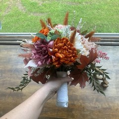 Beautiful Bridal Wedding Bouquet Budget Handmade Faux Floral Orange Purple Pink