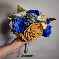 Royal Blue Silver Gold Rose Calla Lily Sola Bridal Wedding Bouquet Accessories