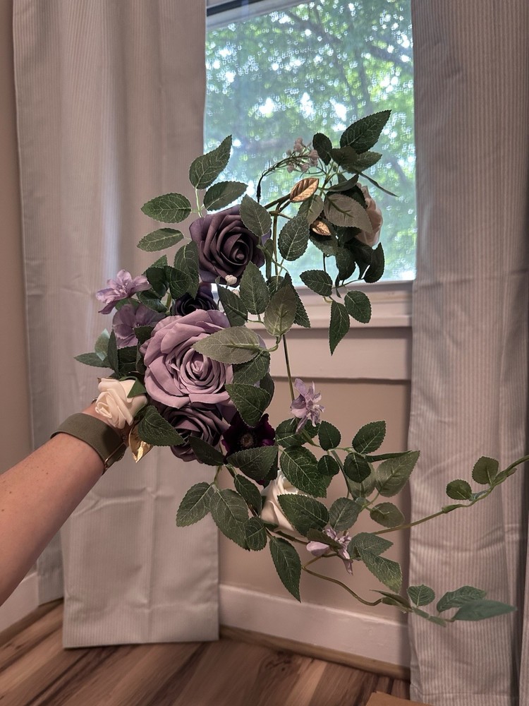 Artificial Rose & Eucalyptus Wedding Garland Floral Decor Purple White Green