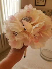9” Wedding Brooch Bouquet Rhinestone Gem Bridal Satin Rose Peonies Flower Faux