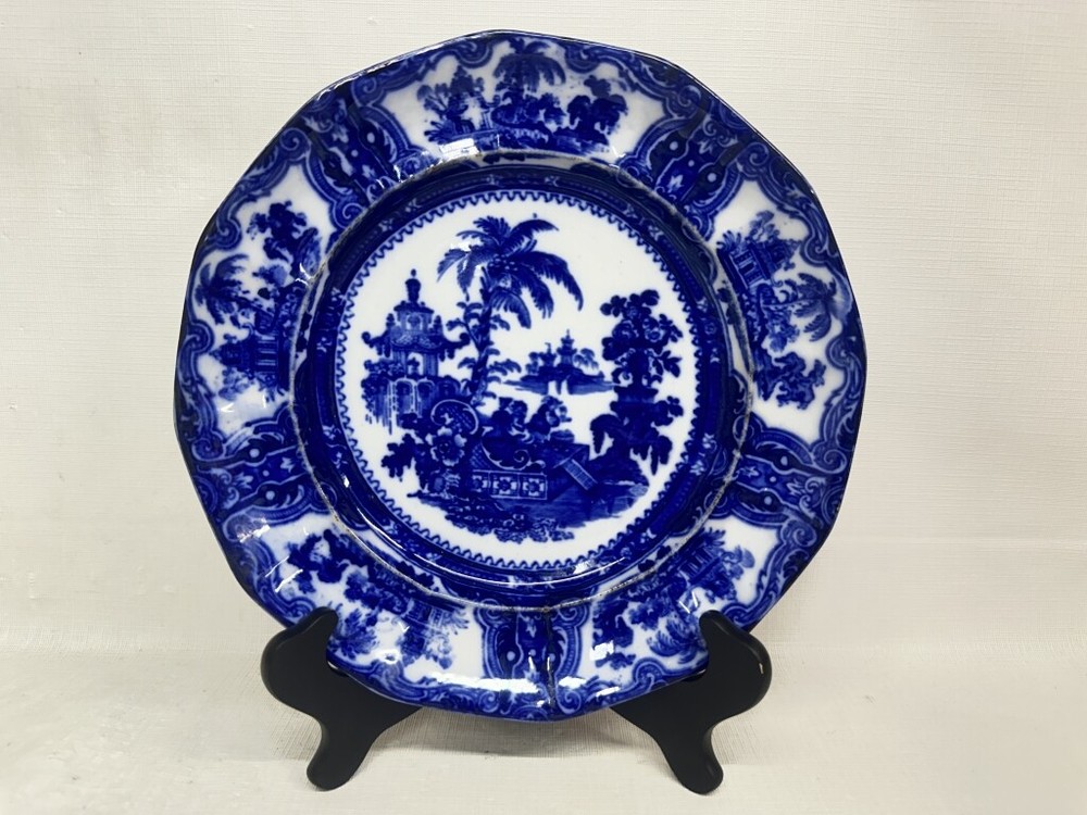 Antique 10-1/4″ Kyber Pattern Flow Blue Plate Wm Adams & Son England