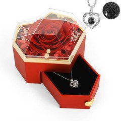 Emibele Preserved Real Rose with Heart 5×4.9×3.6in / 12.7×12.5×9.2cm, Red