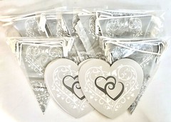 7 – 14′ Gray With Silver & White Hearts Banner Garlands Plus 14 – 9″ Flat Hearts