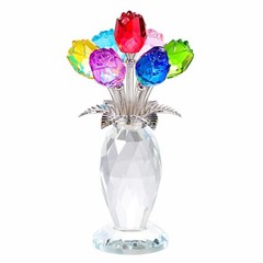Arikyrist Crystal Colorful Rose Flower Bouquet Figurine with Vase,