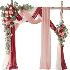 Deluxe Wine Red Wedding Arch Flowers & Drapes Kit – 5 Pcs Floral Decor