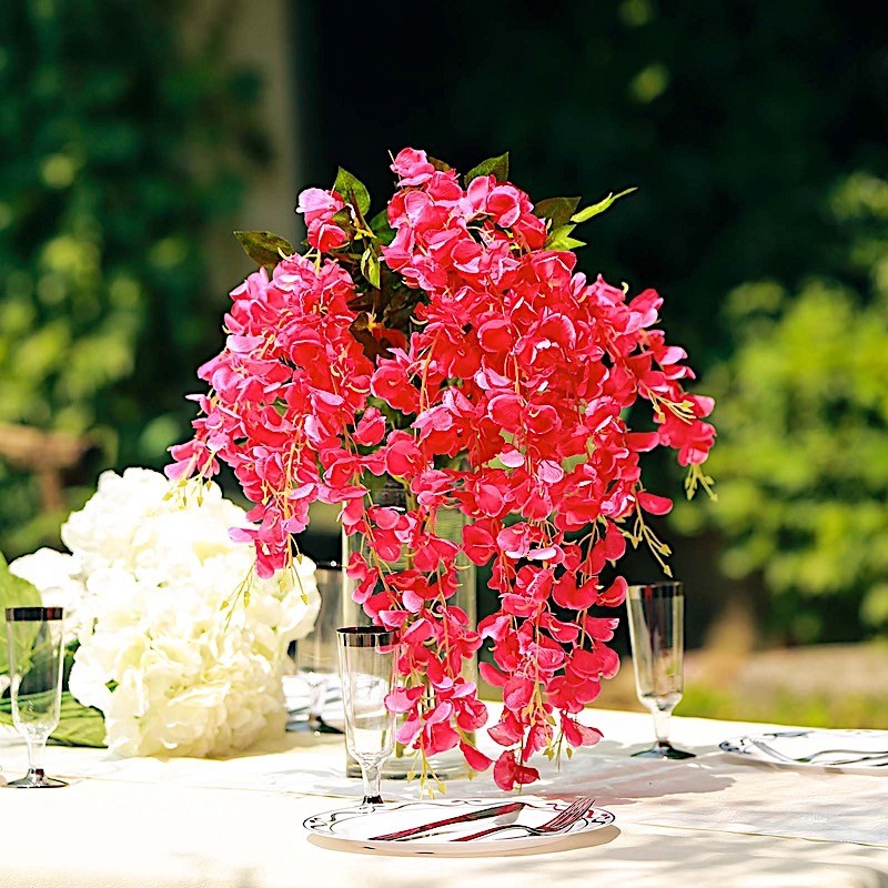 FUCHSIA 44″ tall Silk Wisteria Flowers Hanging Vine Bush Wedding Centerpieces