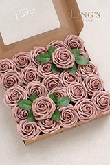 Ling’s Moment 50pcs Dusty Rose Artificial Roses Flowers with Stem for DIY