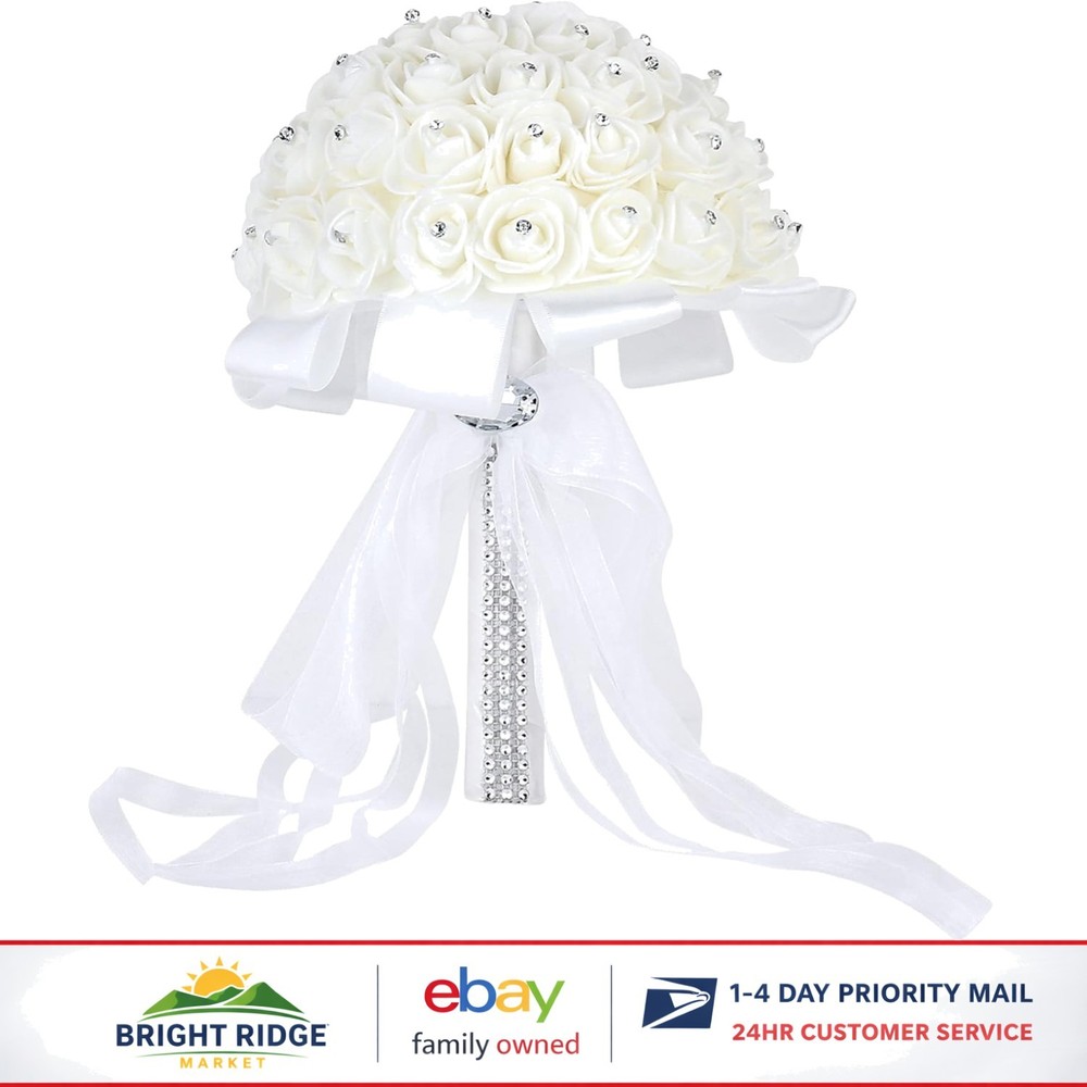 Chic White Bridal Bouquet with Foam Roses for Parties and Anniversaries