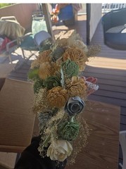 Dusty Blue Sola Wood Cascading Bridal Bouquet, 3 Bridesmaid Bouquets