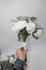 Wedding Artificial Flower Bouquet Lot of 3 Bridesmaid Bridal Flower Girl WHITE