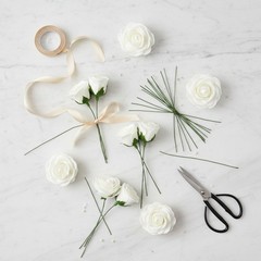 White Artificial Roses Pack 25 Foam Bloom Stemless Bridal Bouquet Corsage Bouton