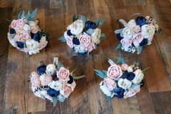 Dusty Blue Navy Pink Bridal Bouquet Blush Sola Wood Cascade Wedding Flowers