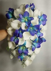 Peacock Ivory Calla Lily Galaxy Orchid Bridal Wedding Bouquet Accessories