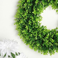 2 Green 21″ Wreaths Artificial Eucalyptus Leaves Candle Rings Party Decorations