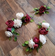 3PC Maroon Burgundy White Wedding Cake Flower Artificial Sola Wood Garland Decor