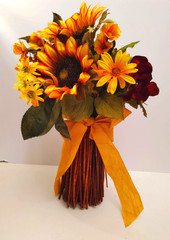 Set of 3 Bridesmaids Bouquets Fall Yellows Sunflower Foliage Faux Flower Bouquet