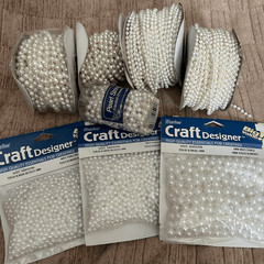Lot Faux White Pearls String Garland and Loose Asst Sizes Crafting Wedding