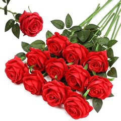Fake Roses Artificial Flowers – Fake Artificial Roses Silk Flowers 10 Pcs Red
