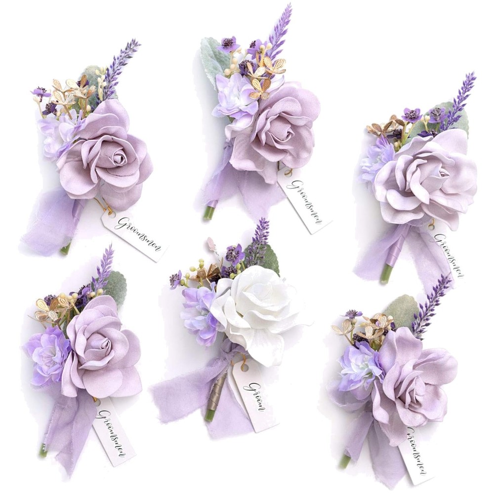 Elegant Purple Boutonnieres – Wedding Flowers
