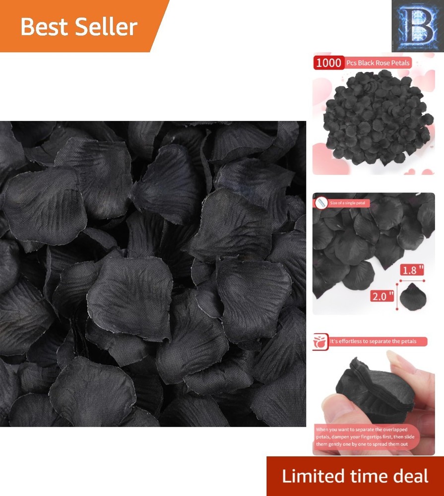 1000 Realistic Black Artificial Rose Petals for Romantic Weddings and Events