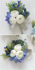 MAFELOE 2 Pieces Artificial Wrist Corsage Boutonniere Set, Grooms Groomsmen Brid