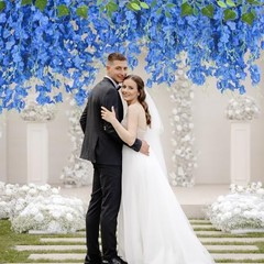 25 Pcs Artificial Wisteria Hanging Flowers 3.6ft Fake Hanging Royal Blue
