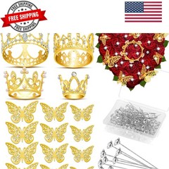 Gold Crowns for Flower Bouquets, Flower Bouquet Accessories Including 4 Pcs B…