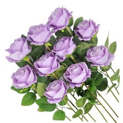Realistic Fake Roses Artificial Flowers with Stem for Decoration 10 Lavender