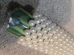 faux pearl flower boquet white wedding wrap, 3.5″ long, stretches, beaded