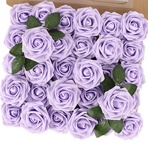 Lavender Artificial Flower Roses Real Touch Fake Flowers with 30PCS Lavender-1