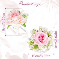 2 Pcs Rose Wrist Corsage Wristlet Band Bracelet & Men Boutonniere Set, Rose H…