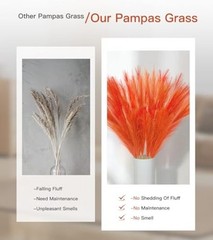 9 Pcs 45″ Tall Pampas Grass Orange Decor, Long Stem 9 Pcs 45″ Orange Style