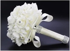 Dreamy White Wedding Bouquet with Soft Ribbons – Ideal for Bridal Parties 7.1″