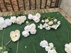 Huge Lot Bundle Of Cream Ivory White Roses Peony Magnolia Long Stem Real Touch