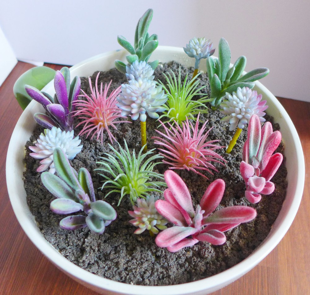 16 Flocking Artificial Succulents Plants Mini Pine Tree Grass