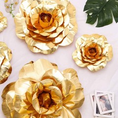 4 pcs 12″ Gold Artificial Large Roses Flowers Wall Backdrop Party Wedding