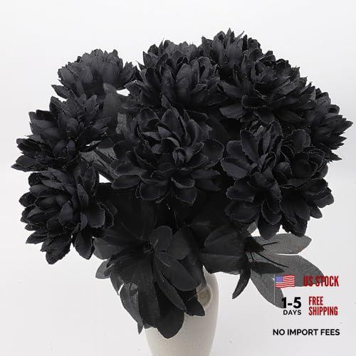 10 Pcs Artificial Dahlia Flowers – 16″ Silk Faux Dahlia Fake Flower with Black