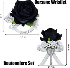 Rose Black Corsage and Boutonniere Set for Weddings and Special Occasions