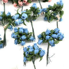Polyester Rose Buds Flower 4″ Wire Stem Bouquet Wreath Craft Pink Blue Black