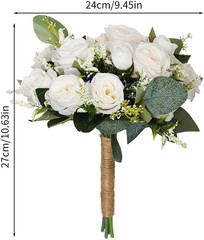 Wedding Rose Bouquet Bridesmaid Flower Bouquets, Artificial Flower Red White Ros