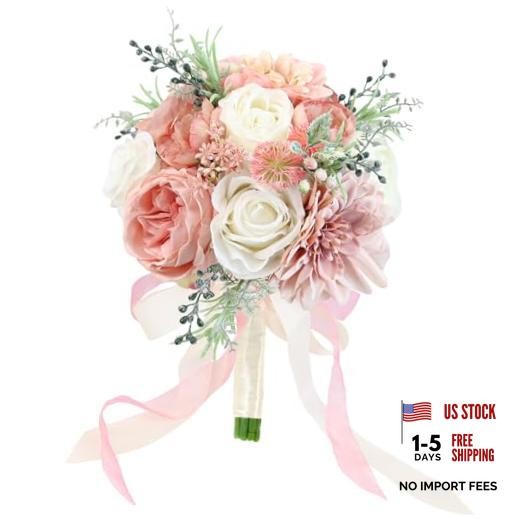 Wedding Bouquets for Bride Bridesmaid 8.5 Inch Dusty Artificial Roses Pink