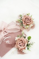 Dusty Rose Corsage and Boutonniere Set, Corsage Wristlet for Women and Bouton…