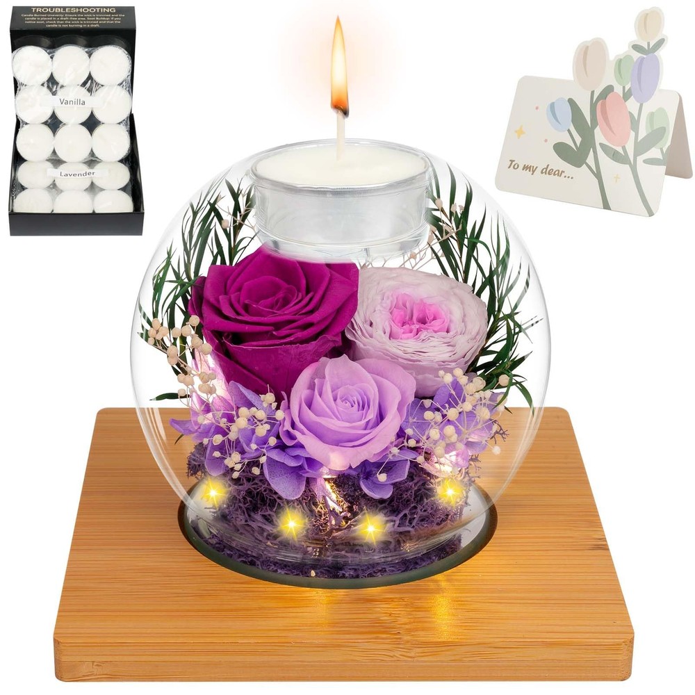 Preserved Purple Real 5 inches x 5 x 3 inches, Three Flowers-purple