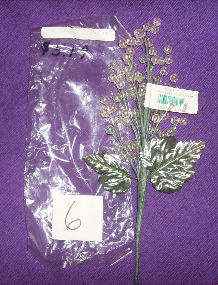 PEARL BOUQUET STEM 10″ HIGH WITH SILVER METALLIC LEAVES NEW CRAFTS #6