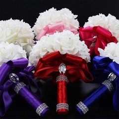 Crystal Foam Roses Bridesmaid Wedding Bouquet Artificial Silk Bridal Bouquet