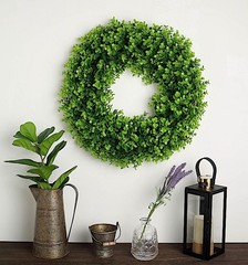2 Green 21″ Wreaths Artificial Eucalyptus Leaves Candle Rings Party Decorations
