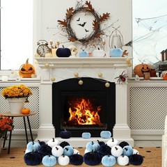 Lonfliness 18Pcs Fall Velvet Pumpkin Harvest Decoration Assorted Faux Blue
